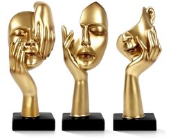 Denker Beeldjes - Abstracte Sculpturen - Goud en Zwart - Set van 3 - Kantoordecoratie - Goud