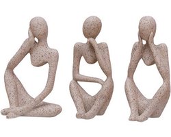 Denker Sculptuur Decoratie - 3 stuks Abstracte Kunstfiguren, Standbeelden - voor Woonkamer Boekenkast en Kantoor