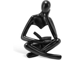 Denker Standbeeld Hars Collectible Beeldje Abstract Art Sculpture - Moderne Home Decor voor Boekenplank - Vrouwelijke Lezende Figuur - Decoratief Modern Beeld (Zwart)