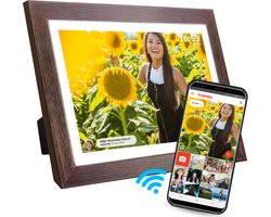 Denver Digitale Fotolijst 15.6 Inch - Hout - XL - Full HD - Frameo App - Fotokader - Digitale kalender - WiFi - 16GB - IPS Touchscreen - PFF1543DW