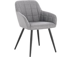 Denz Home - Comfortabele Eetkamerstoel – 1 Stuks – Lichtgrijs – Linnen Bekleding – Ergonomisch Design – Metalen Poten – Eetkamerstoel voor Eetkamer, Keuken, Woonkamer of Kantoor