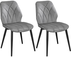 Denz Home - Eetkamerstoelen set van 2, moderne keukenstoelen, gestoffeerde stoelen met metalen poten, fluwelen afwerking, lounge stoelen, licht grijs