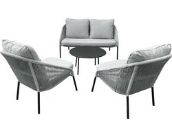 Denza Furniture Loungeset Natal Grijs 4-delig | Aluminium met Touw Vlechtwerk