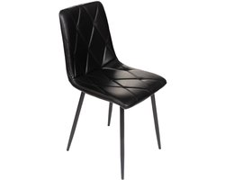 DepotHome - Roma Zwart - Set van 4 stoelen - PU Leder - Kunstleder - Zwarte metalen poten - kuipstoelen - geruit - gestikt