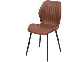 DepotHome Vitali - Eetkamerstoel set van 2 – Cognac PU Leer – Zwarte metalen Poten – Restaurant of huis