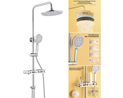 DERW Max Douche Set - Regendouche en Handdouche - Met Badkamerrek - Verstelbare Hoogte 72-110 cm - Rond Design - Duurzame Messing Omsteller voor Badkamer - Chroom
