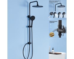 DERW MAX Douche Set - Regendouche en Handdouche - Ø 25 cm - Verstelbare Hoogte 74-112 cm - Zwart - Waterbesparend - Duurzame Messing Omsteller voor Badkamer
