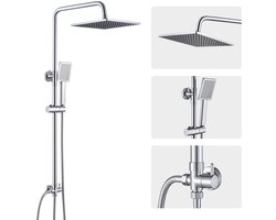 DERW Max - Douche Set- Regendouche en Handdouche - Verstelbare Hoogte 74-109cm-Ø 8.5 cm - Vierkant Design - Chroom