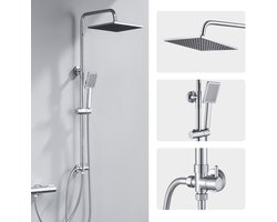 DERW Max Doucheset - Regendouche Ø 25,4 cm - Handdouche Ø 8.5 cm - Verstelbare Hoogte 74-109 cm - Duurzame Messing Omsteller - Chroom