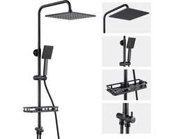 DERW Max Regendouche - Doucheset Zwart - Met Doucherek Badkamerrek - 10 inch Douchekop - Verstelbare Hoogte 72-110 cm - Vierkant Design - Duurzame Messing Omsteller voor Badkamer - Zwart