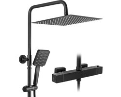 DERW Max Regendouche met Thermostaatkraan - Ø 30 cm Douchesysteem - Handdouche Met 6 standen - Waterbesparend - zwart - Thermostatische Mengkraan