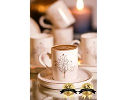 Derya 12-delige Porselijnen Koffiekopjes Set – 6 personen – met gouden rand – 80 ml