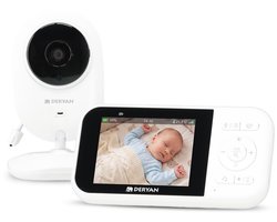 Deryan Baby Monitor - Babyfoon met Camera en Scherm - Nachtvisie - Wit