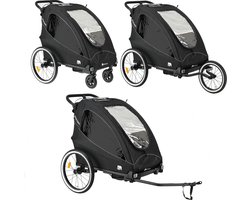 Deryan Luxe Fietskar - fietskar en wandelwagen en hardloopkinderwagen - 2 persoons - Zwart
