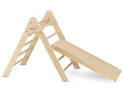 Deryan Luxe Opvouwbare Driehoek met Helling met Klimrek/Glijbaan - Montessori Meubels Houten Speelgym