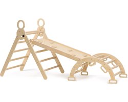 Deryan Luxe Opvouwbare Driehoek met Klimboog en Helling met Klimrek/Glijbaan - Montessori Meubels Houten Speelgym