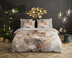 Descanso dekbedovertrek bladeren en een papegaai - 1 persoons 140x200/220 cm - Zand - 100% Katoen satijn