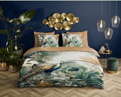Descanso dekbedovertrek bladeren en vogels - 1 persoons 140x200/220 cm - Multi - 100% Katoen satijn