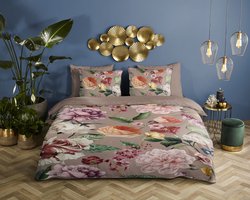 Descanso dekbedovertrek bloemen - 1 persoons 140x200/220 cm - Taupe - 100% Katoen satijn