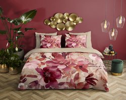 Descanso dekbedovertrek bloemen - 1 persoons 140x200/220 cm - Zand - 100% Katoen satijn