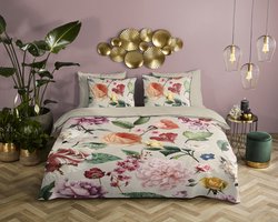 Descanso dekbedovertrek bloemen - 2 persoons (200x200/220 cm) - Zand - 100% Katoen satijn