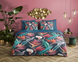 Descanso dekbedovertrek bloemen en bladeren - Lits jumeaux 240x200/220 cm - Multi - 100% Katoen satijn