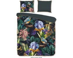 Descanso Dekbedovertrek "bloemen en vogels" - Antraciet - (200x200/220 cm) - Katoen Satijn
