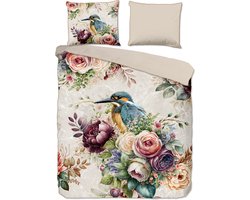 Descanso Dekbedovertrek "bloemen en vogels" - Zand - (140x200/220 cm) - Katoen Satijn