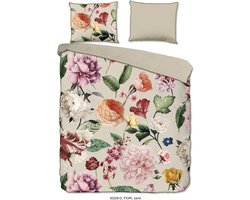 Descanso dekbedovertrek bloemen - Lits jumeaux (240x200/220 cm) - Zand - 100% Katoen satijn