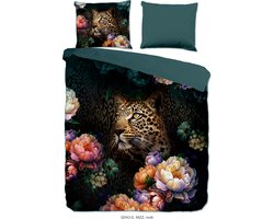 Descanso Dekbedovertrek "bloemen met een luipaard" - Multi - (200x200/220 cm) - Katoen Satijn