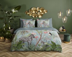 Descanso dekbedovertrek jungle print - Lits jumeaux 240x200/220 cm - Aqua - 100% Katoen satijn