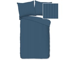 Descanso dekbedovertrek rustige satijnstreep - Ledikant/ baby 100x135 cm - Denim - 100% Katoen satijn