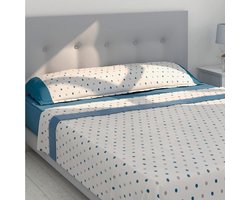 Descanso Nalui Beddengoedset, hoeslaken, bedlaken en kussenslopen van aluminium, voor bedden van 180 cm (verschillende maten en kleuren) met blauwe stippen