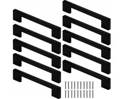 Design Aluminium Handgreep Zwart - Set van 10 Stuks - Handvaten Badkamer - Handgrepen Kast - Handgreep - Handgreep Keukenkastjes - Handgrepen voor Deurtjes - 128 mm - 10 Stuks