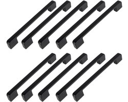 Design Aluminium Handgreep Zwart - Set van 10 Stuks - Handvaten Badkamer - Handgrepen Kast - Handgreep - Handgreep Keukenkastjes - Handgrepen voor Deurtjes - 160 mm - 10 Stuks