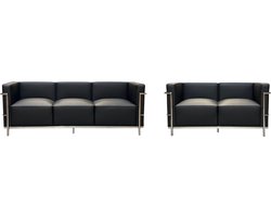 Design Bank - 2 & 3 Zits - Set - Zwart - Leer - Sofa - Zitbank