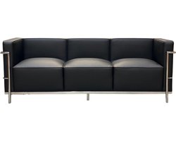 Design Bank - 3 Zits - Zwart - Leer - Sofa - Zitbank