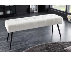 Design bank BOUTIQUE 100cm wit Boucle zwart metalen poten gestoffeerde bank - 44245