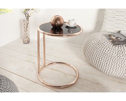 Design bijzettafel ART DECO 40cm koper verchroomd metaal zwart glas rond - 36061