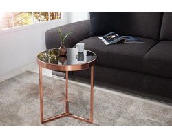 Design Bijzettafel Original ASTRO 50cm koperen metaal zwart glazen blad salontafel rond - 36724