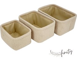 Design by Finity - Set van 3 - Teddy stof - Opbergmand - Opbergmand kinderkamer - Baby kamer decoratie - Commodemandje - Organizer - Beige - Trendy