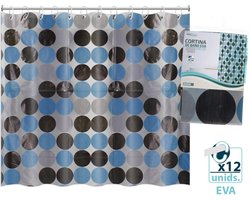 Design Douchegordijn -Badgordijn 180x180cm - Incl. 12 Ringen - Waterafstotend - Doorschijnend Blauw/Zwart- Douche Home