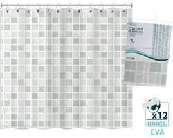 Design Douchegordijn -Badgordijn 180x180cm - Incl. 12 Ringen - Waterafstotend - Doorschijnend wit/ grijs- Douche Home