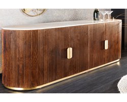 Design dressoir GATSBY 170 cm bruin goud mangohout wit marmeren blad - 43617