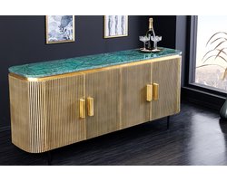 Design dressoir VENEZIANO 160cm messing groen marmeren blad mangohout retro - 43350