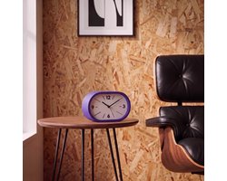 Design Dubbelzijdige Tafelklok Ovaal – Stille Retro Moderne Bureauklok & Kastklok met Wijzerplaat aan Twee Kanten voor Boekenkast & Tafel | Paars | 23 cm