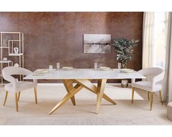 Design eettafel ART LIVING 200cm wit marmer keramiek metaal geborsteld champagne goud - 46202