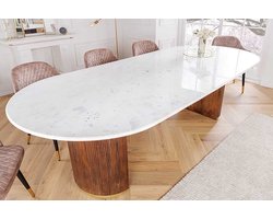 Design eettafel GATSBY 240 cm bruin goud mangohout ovaal wit marmeren blad - 44084