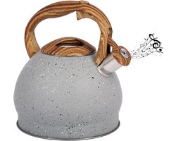 Design Fluitketel met Grijze Textuur - 3L Theepot voor Kookplaat/Inductie - RVS Camping Ketel Theepot voor Thee/Koffie