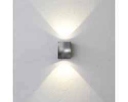 design for the people by Nordlux LED wall lamp CANTO KUBI outdoor lamp, 2x5W COB LED, 3000K, 700lm, IP44, stainless steel EEK: A+